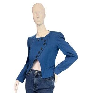 Isabel Marant 90s Blue Sailor Cropped Jacket Military Cut Puff Sleeve Size XS